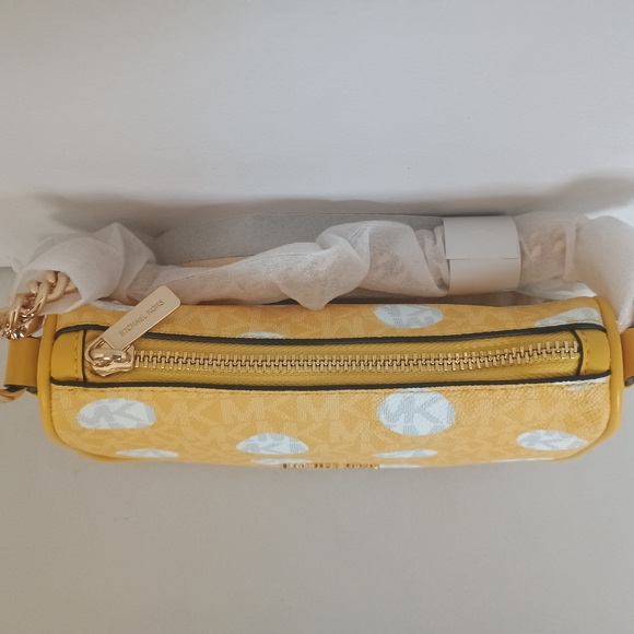 Michael Kors Jet Set Large Crossbody – Daisy Yellow Polka Dot Logo Print - Picture 9 of 13